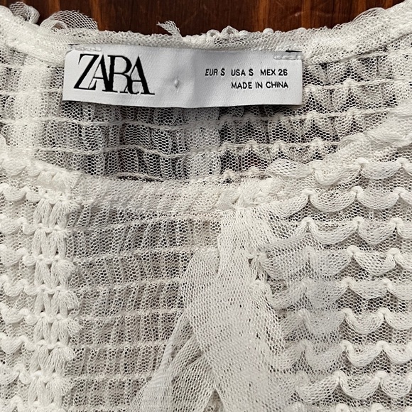 ZARA White Tulle Fringe Top EUC Slightly Cropped - Picture 6 of 7